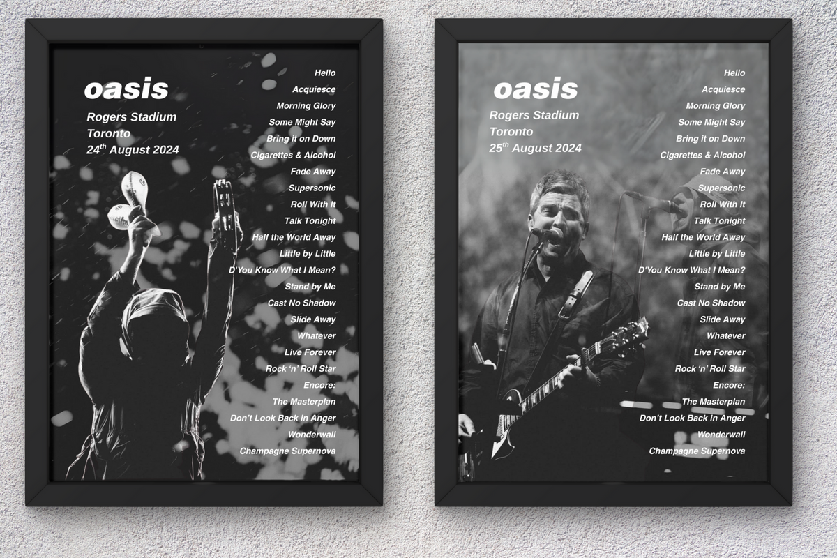 Oasis USA & Canada Setlist Prints 🇺🇸🇨🇦