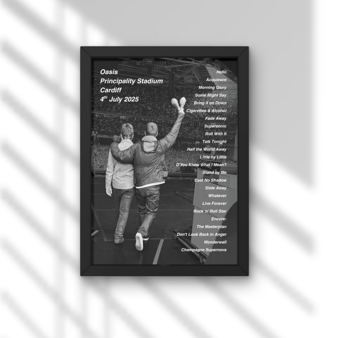 Oasis Live 25 Setlist Prints - All dates Available