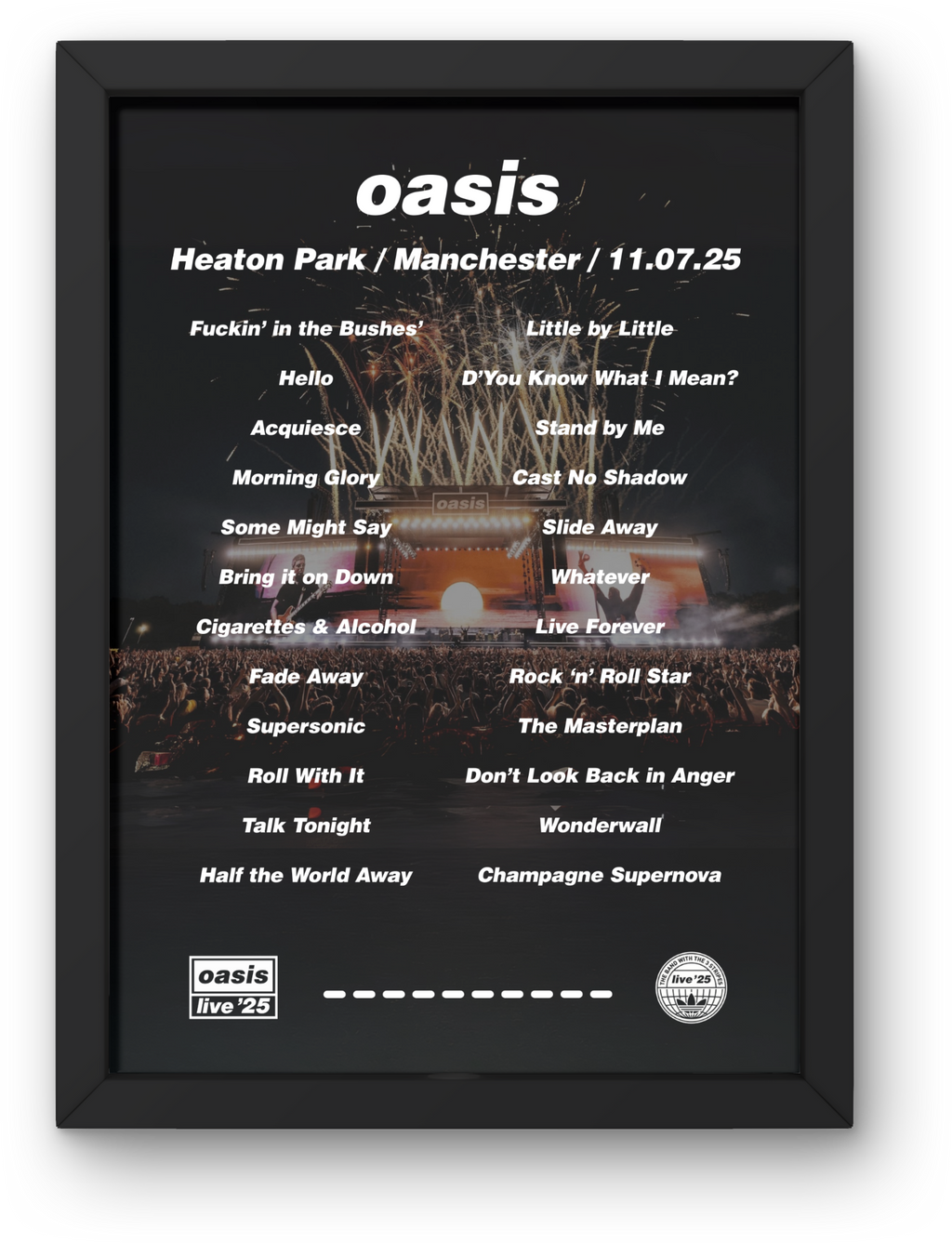 Oasis Manchester Setlist Print - All Dates