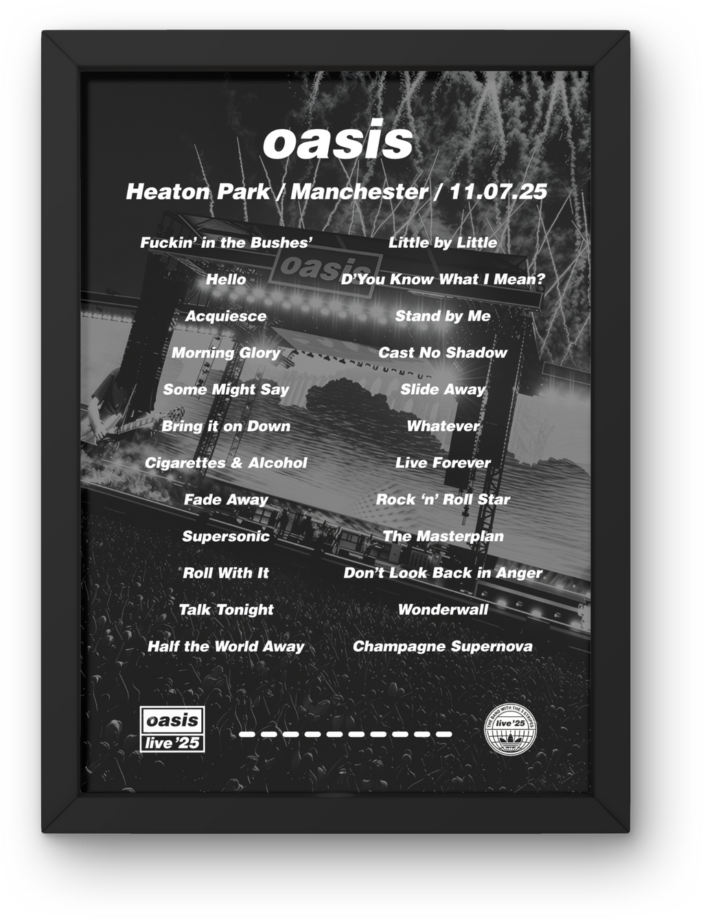 Oasis Manchester Setlist Print - All Dates