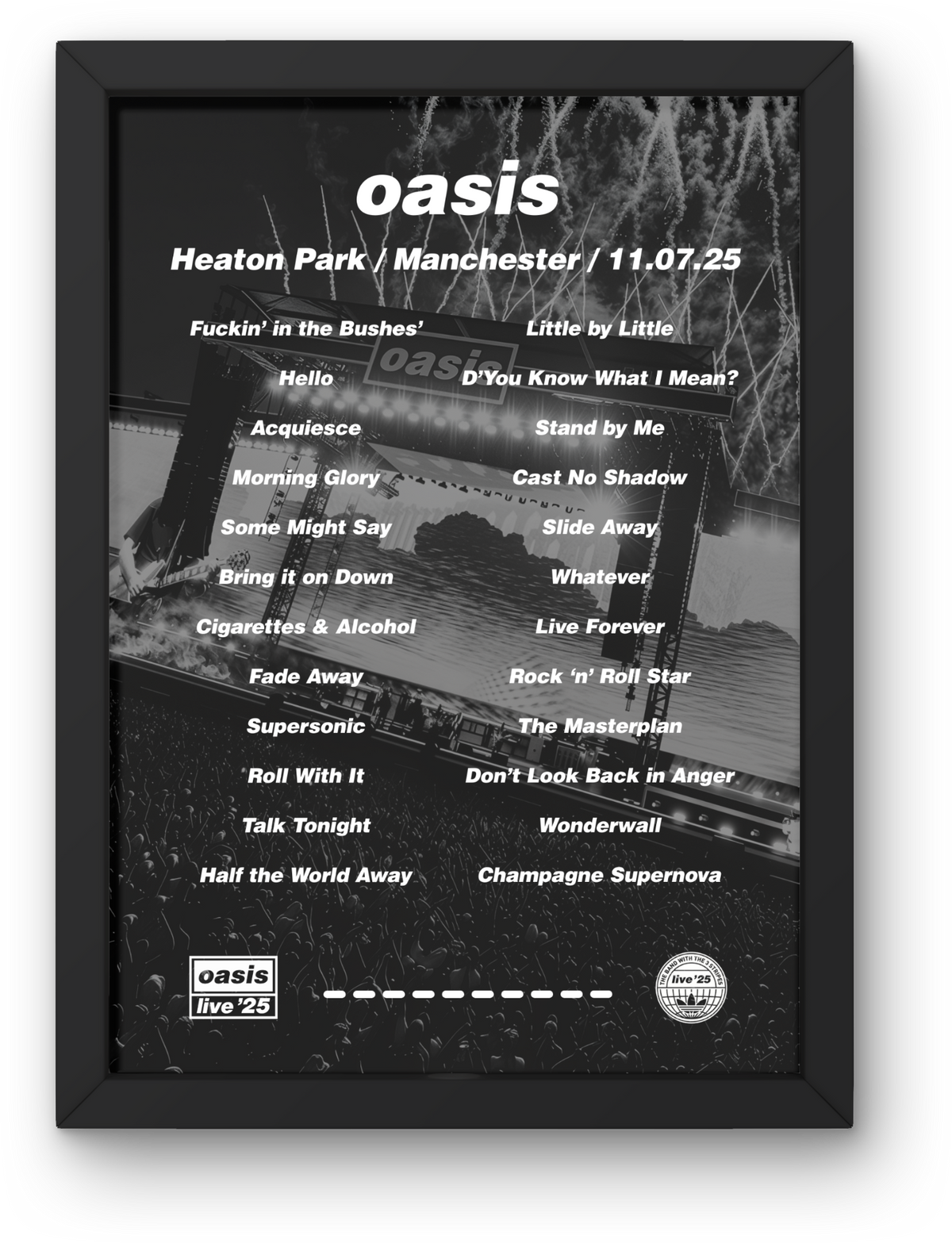 Oasis Manchester Setlist Print - All Dates