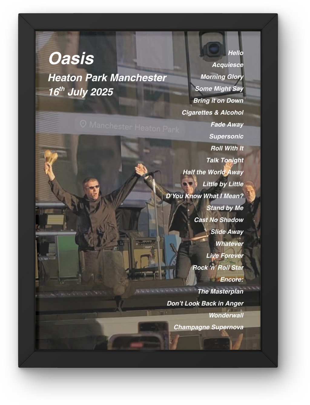 Oasis Manchester Setlist Print - All Dates