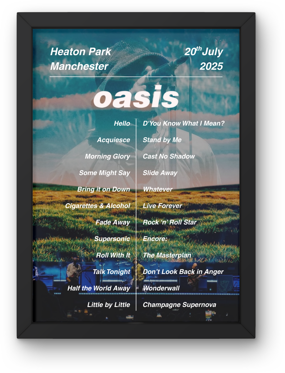 Oasis Manchester Setlist Print - All Dates