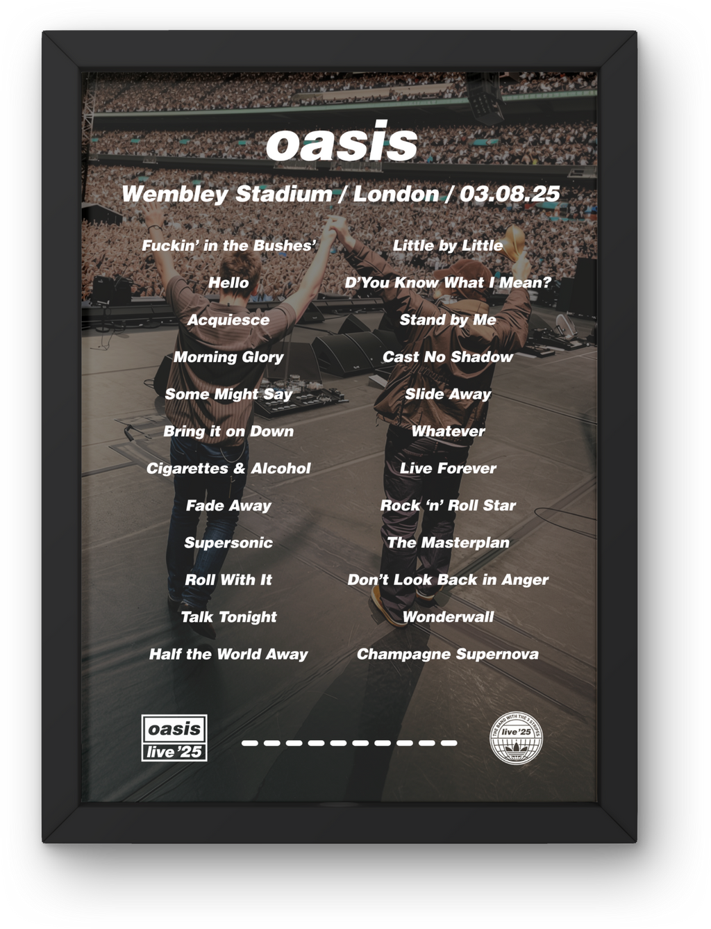 Oasis Wembley Setlist Print - All Dates