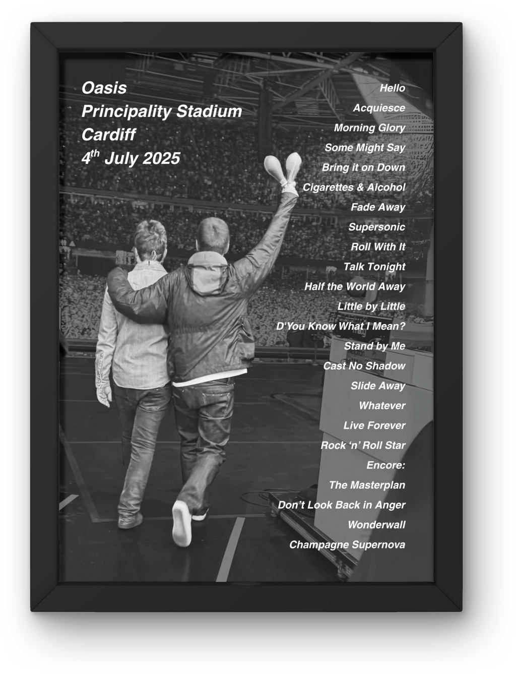 Oasis Cardiff Setlist Print - Both Dates