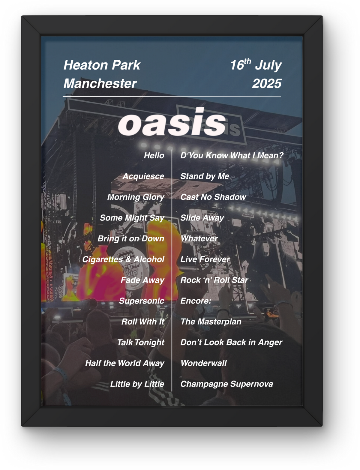 Oasis Manchester Setlist Print - All Dates