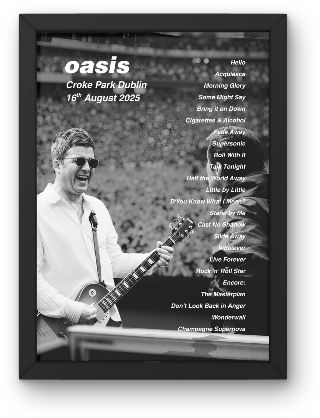 Oasis Dublin Setlist Print - Both Dates