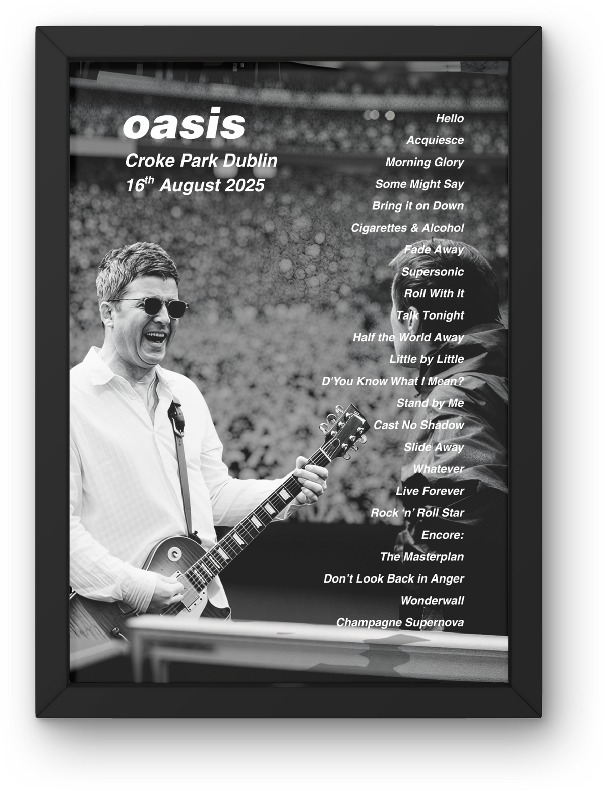 Oasis Dublin Setlist Print - Both Dates