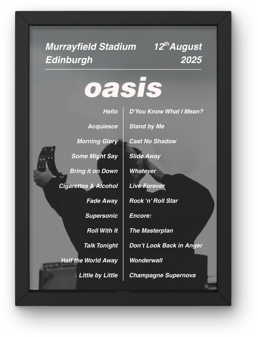 Oasis Edinburgh Setlist Print - All Dates