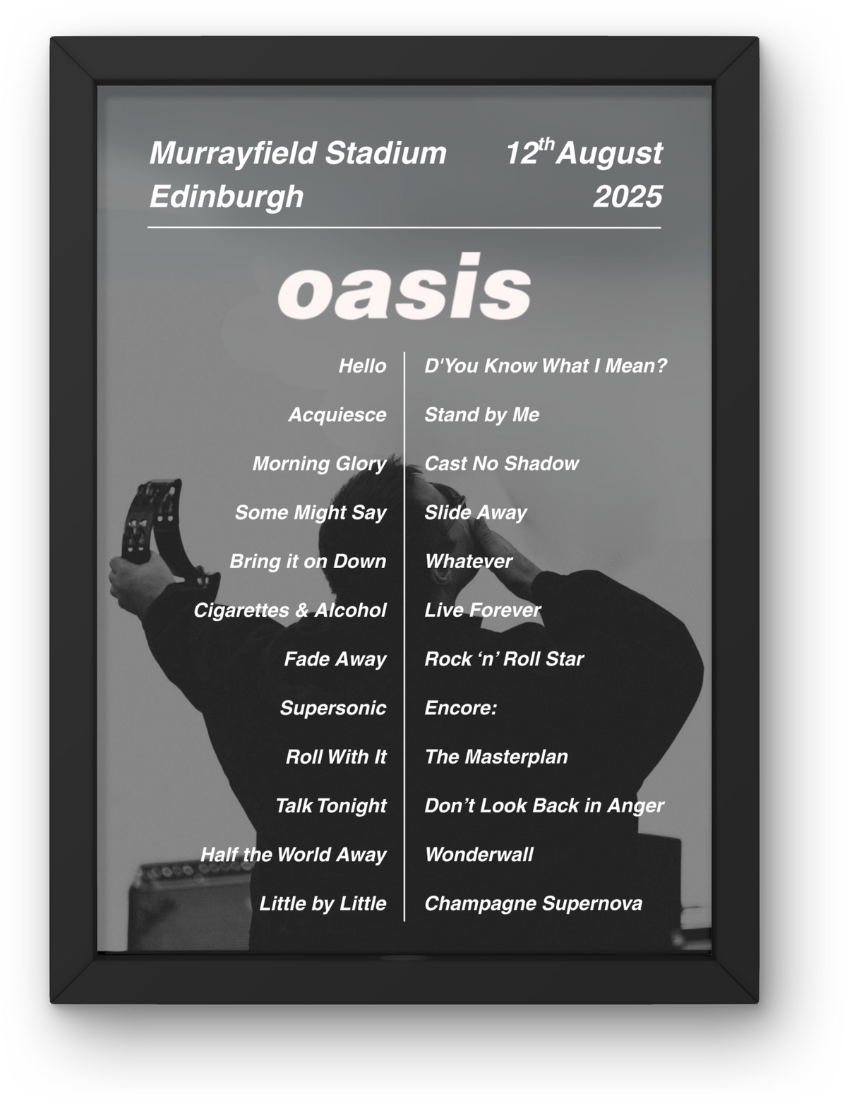 Oasis Edinburgh Setlist Print - All Dates