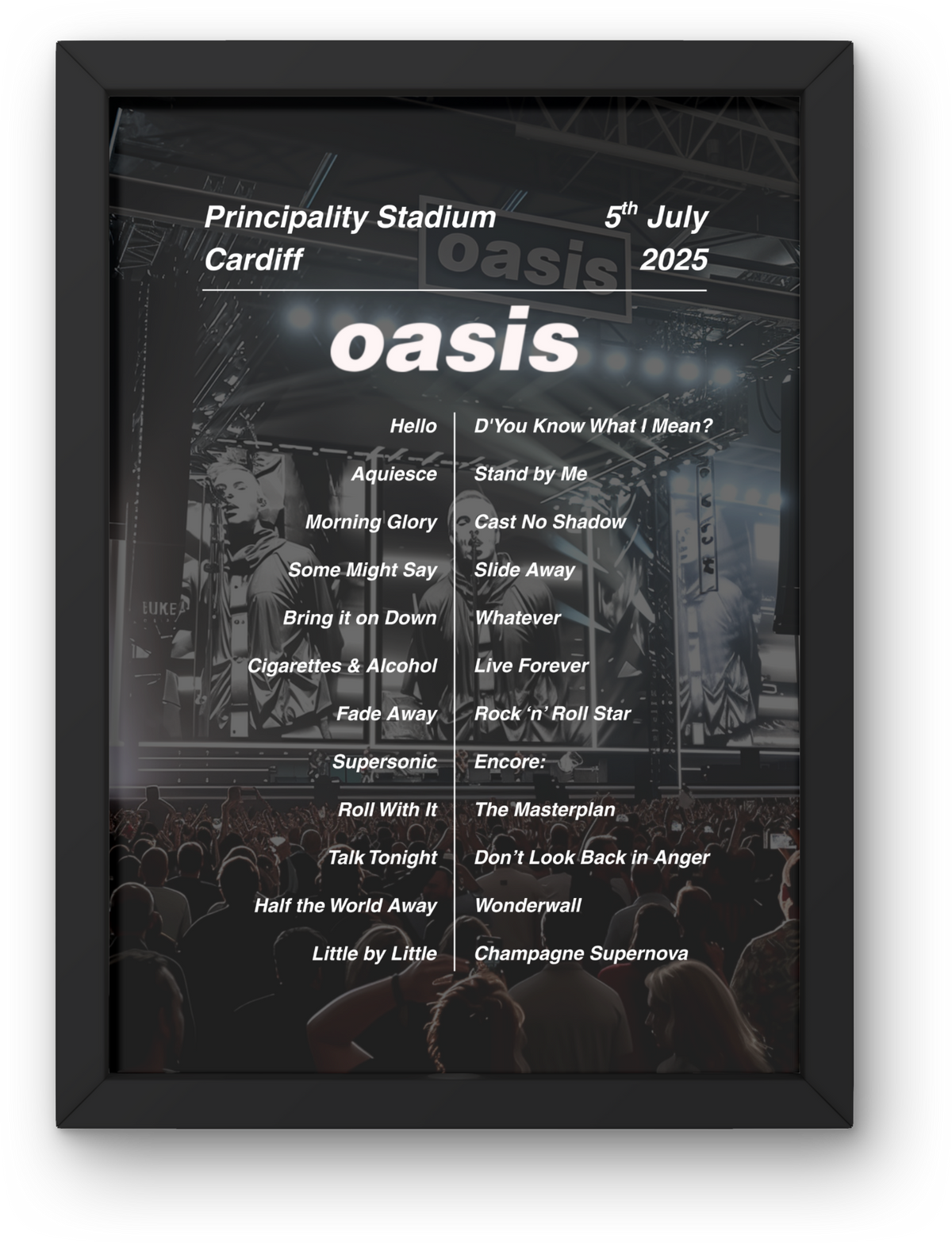 Oasis Cardiff Setlist Print - Both Dates