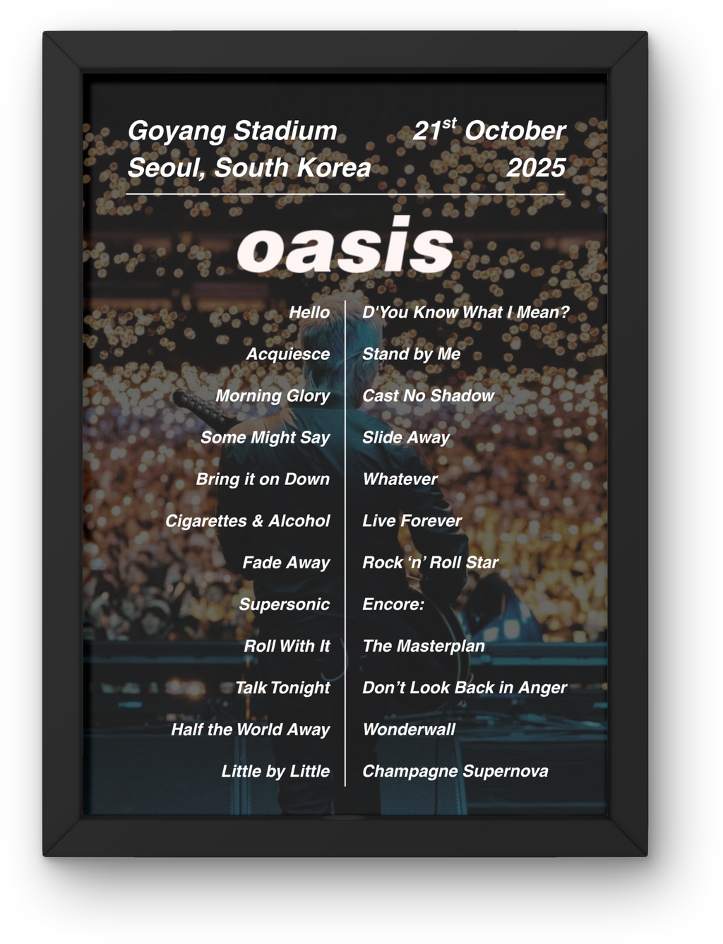 Oasis Seoul Framed Setlist Prints