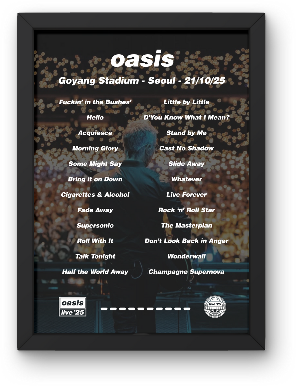 Oasis Seoul Framed Setlist Prints