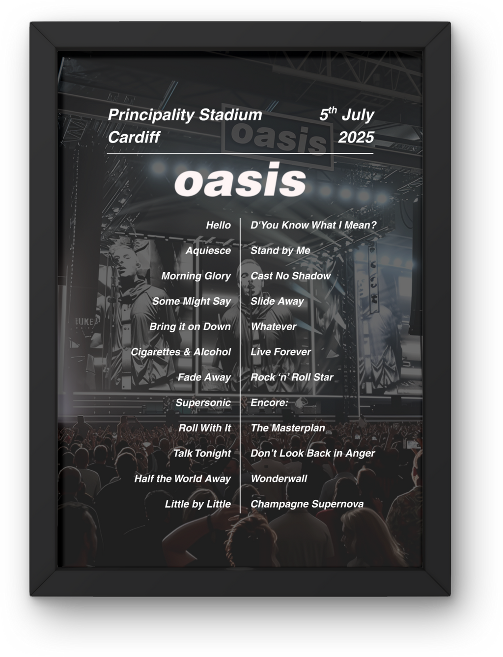 Oasis Cardiff Setlist Print - Both Dates