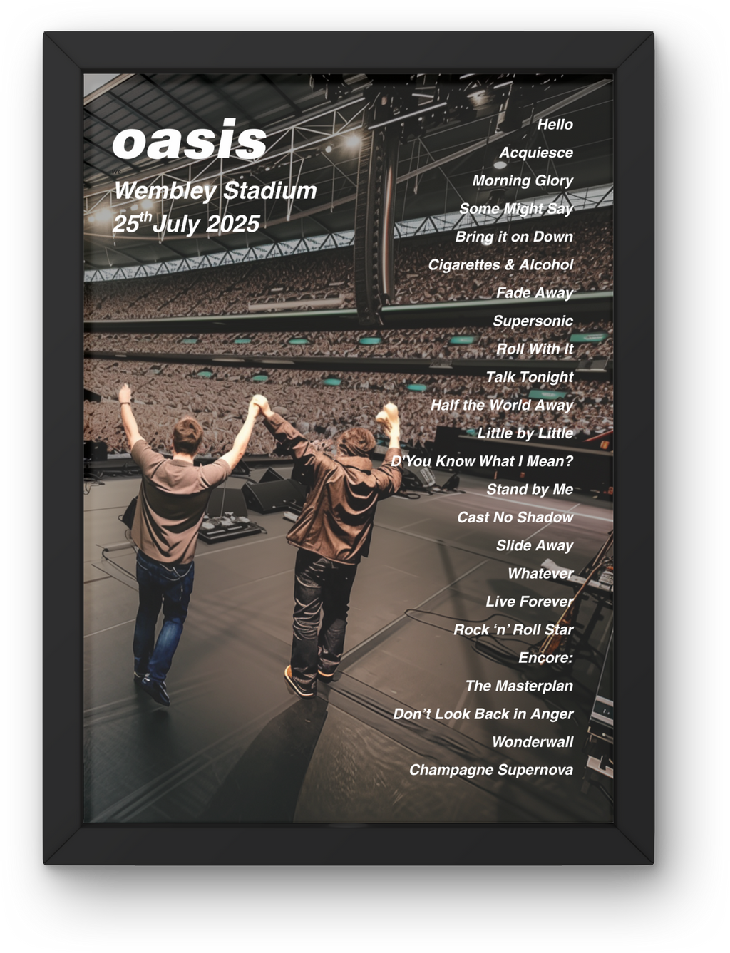Oasis Wembley Setlist Print - All Dates