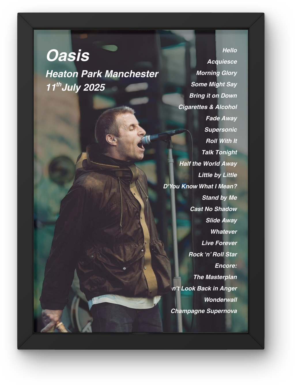 Oasis Manchester Setlist Print - All Dates