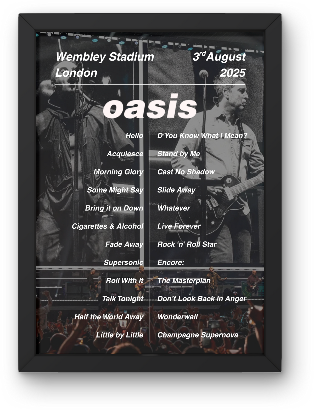 Oasis Wembley Setlist Print - All Dates