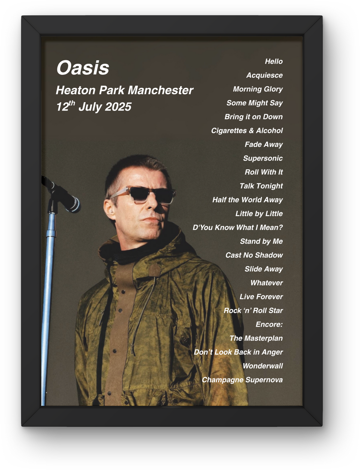 Oasis Manchester Setlist Print - All Dates