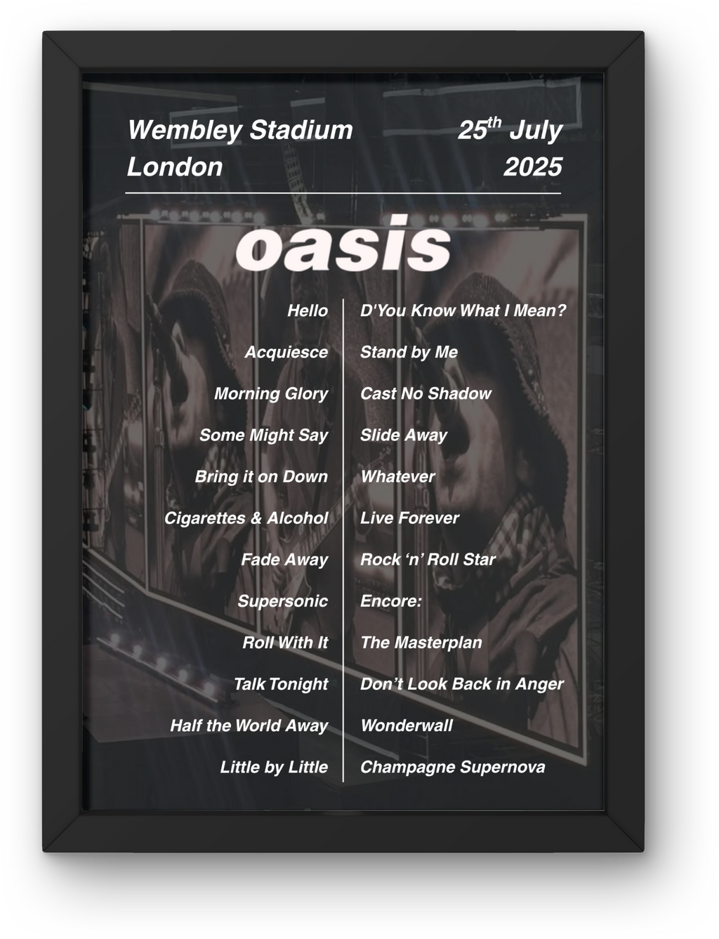 Oasis Wembley Setlist Print - All Dates