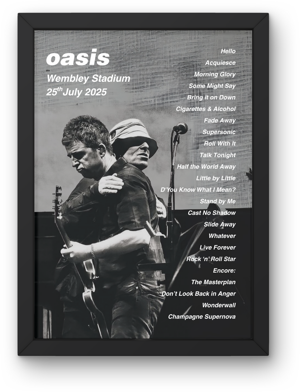 Oasis Wembley Setlist Print - All Dates