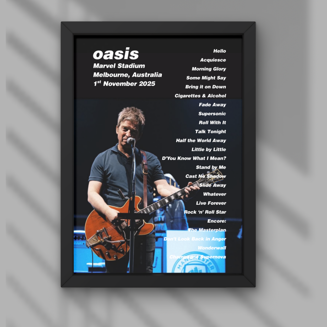 Oasis Melbourne Setlist Print Night Two 1st Nov