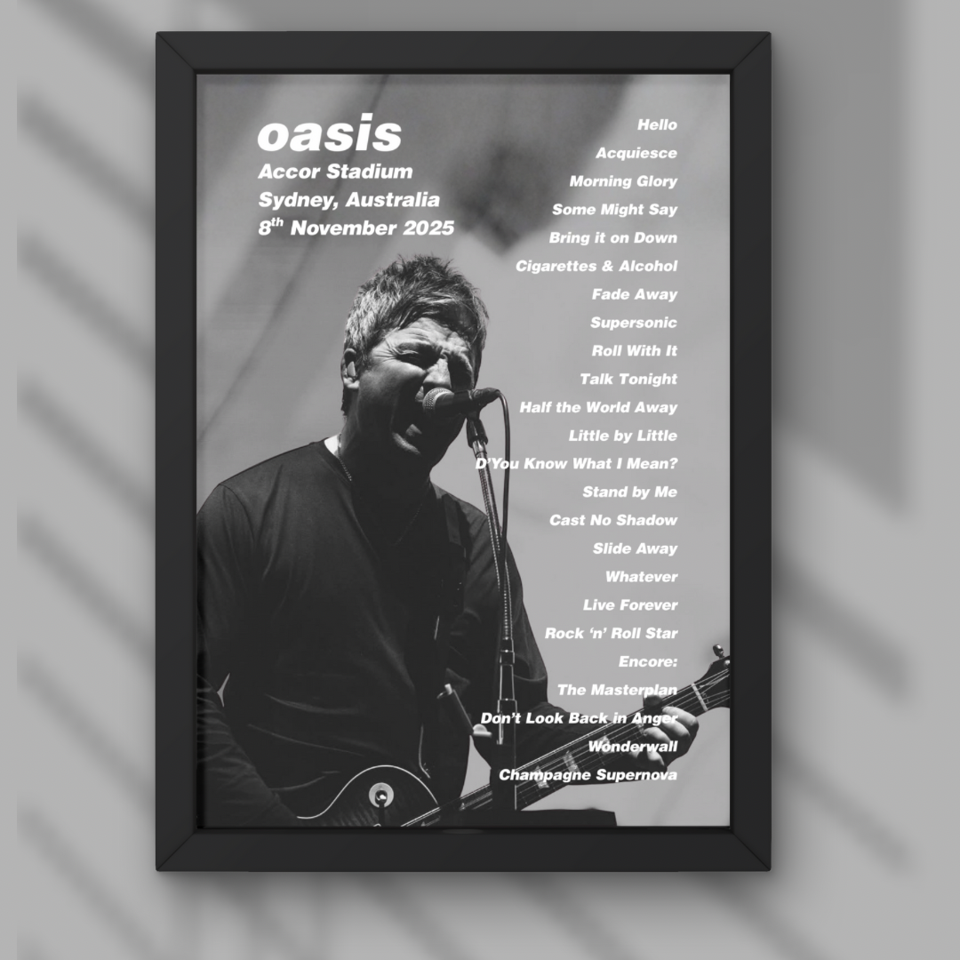 Oasis Sydney Setlist Print - Night Two 8th Nov