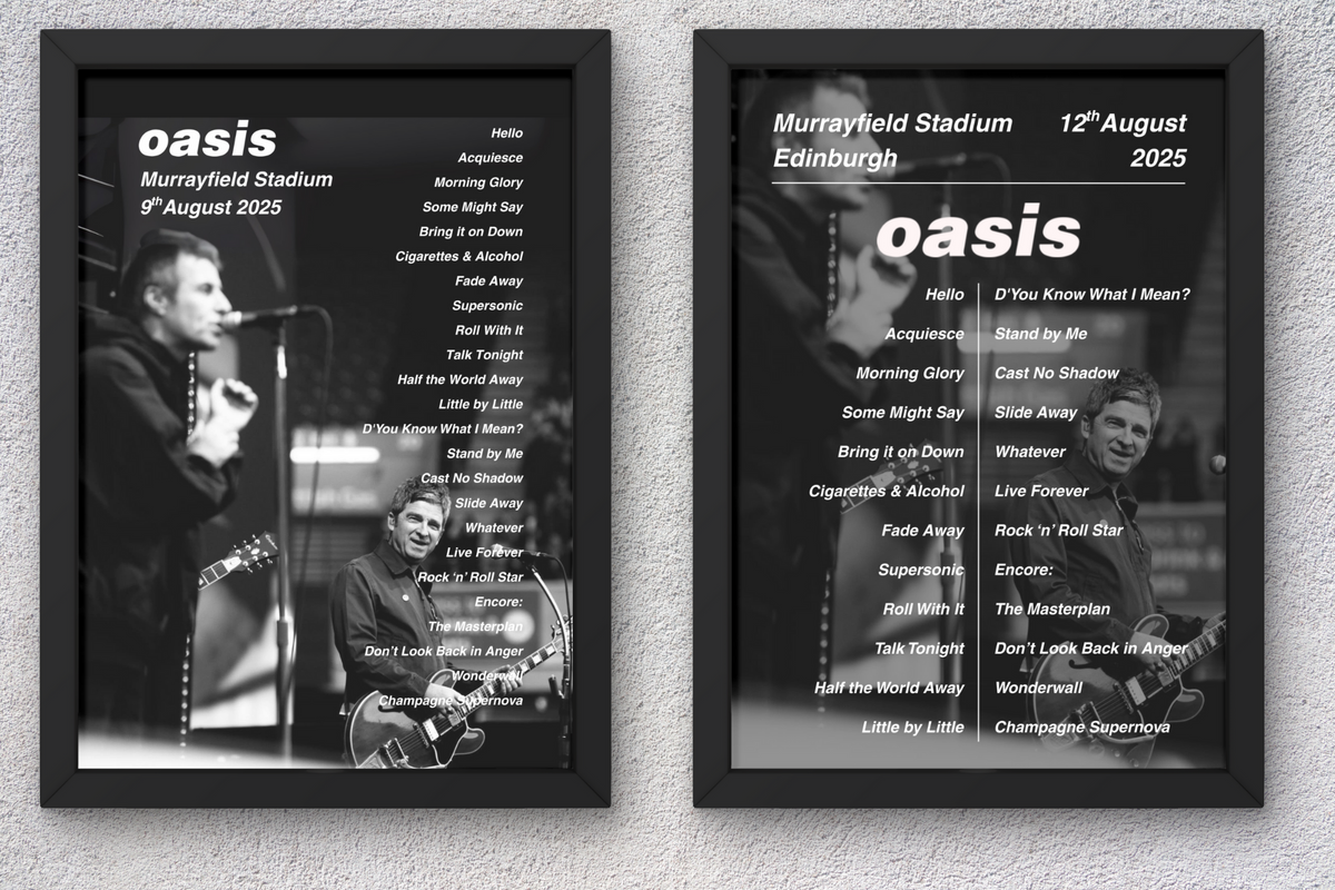 Oasis Edinburgh Setlist Print - All Dates