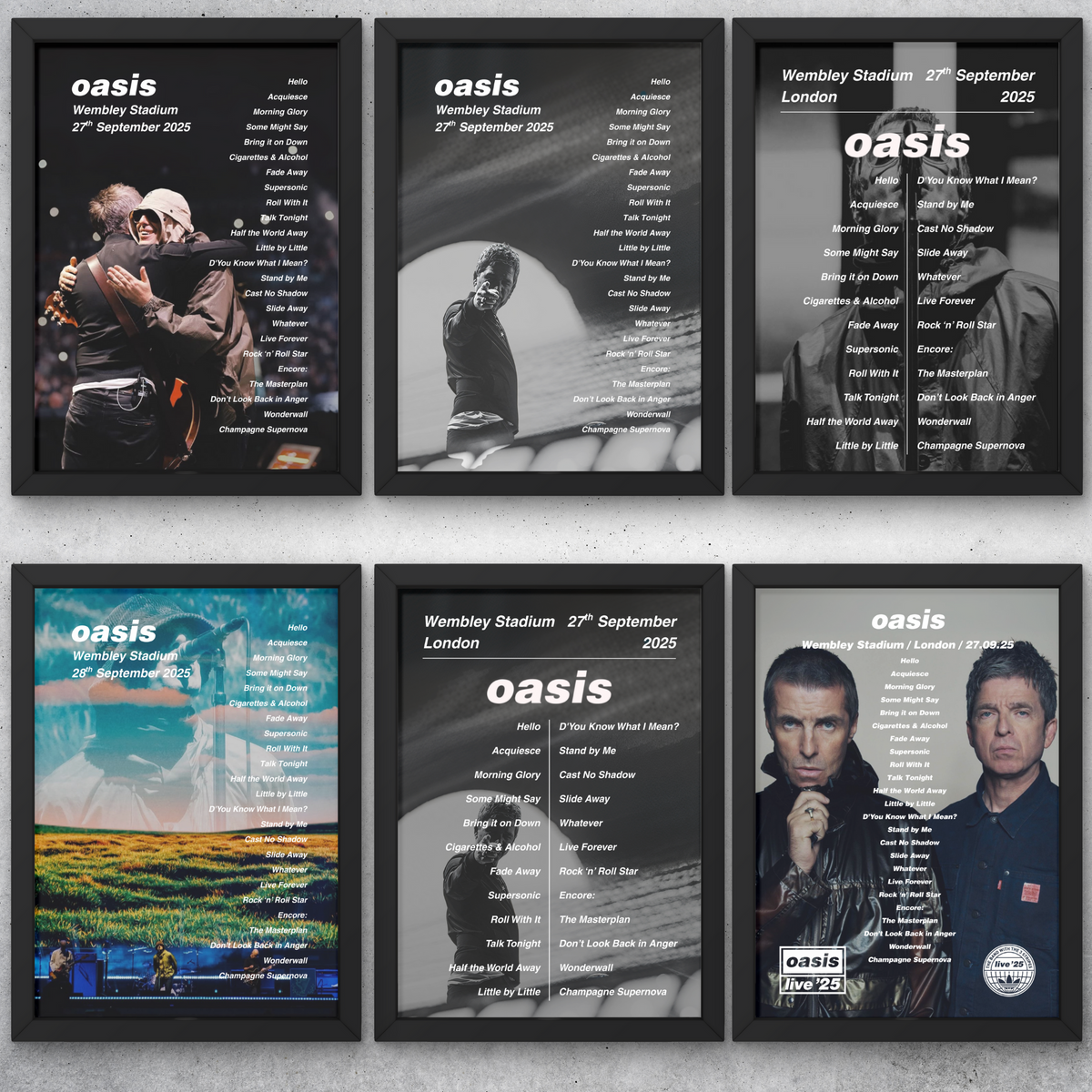 Oasis Wembley Setlist Print - All Dates