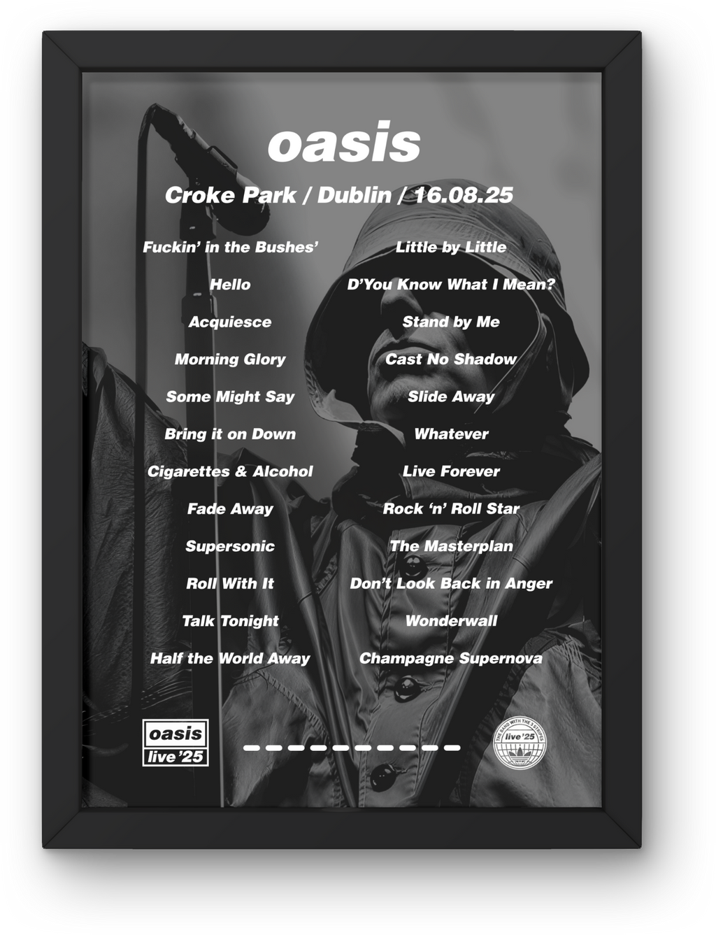 Oasis Dublin Setlist Print - Both Dates