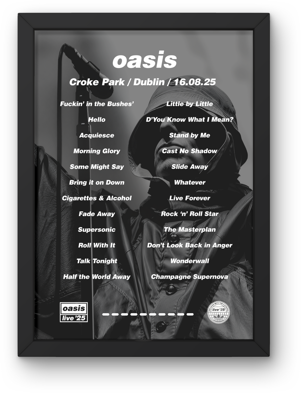 Oasis Dublin Setlist Print - Both Dates