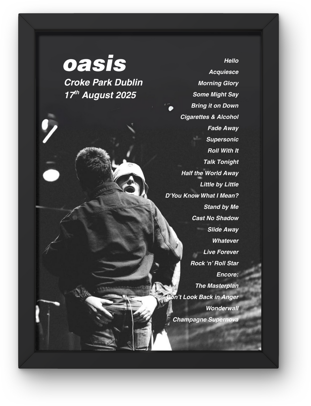 Oasis Dublin Setlist Print - Both Dates