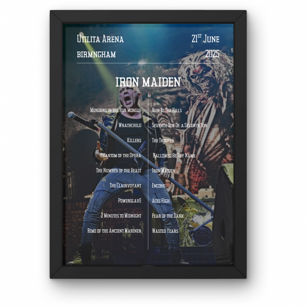 Iron Maiden Birmingham Setlist Poster | All Dates Avail | A1-5 Frame Option