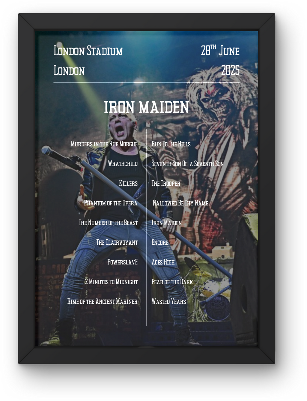 Iron Maiden London Setlist Poster | All Dates Avail | A1-5 Frame Option
