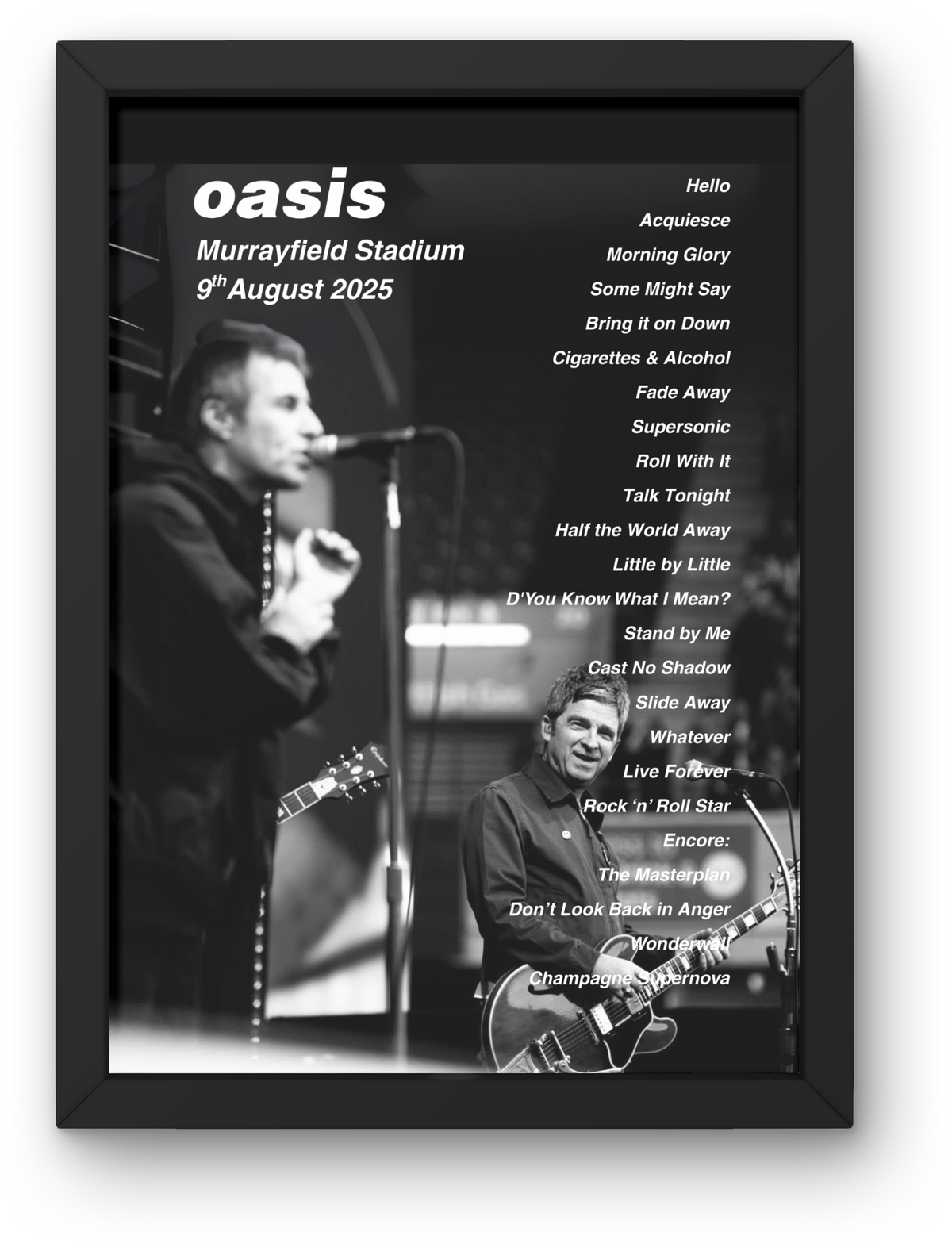 Oasis Edinburgh Setlist Print - All Dates