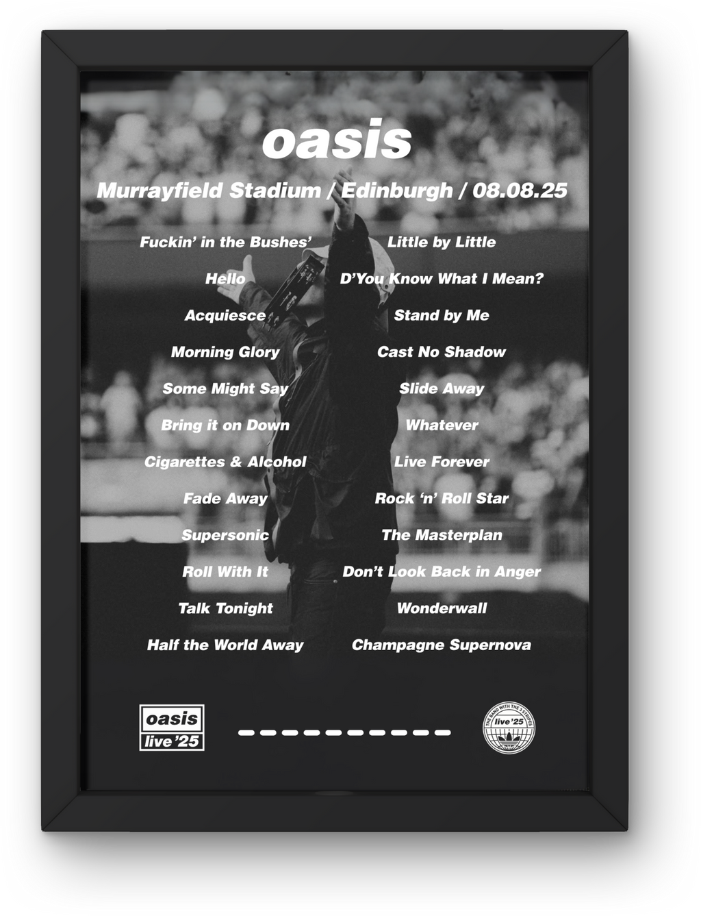 Oasis Edinburgh Setlist Print - All Dates