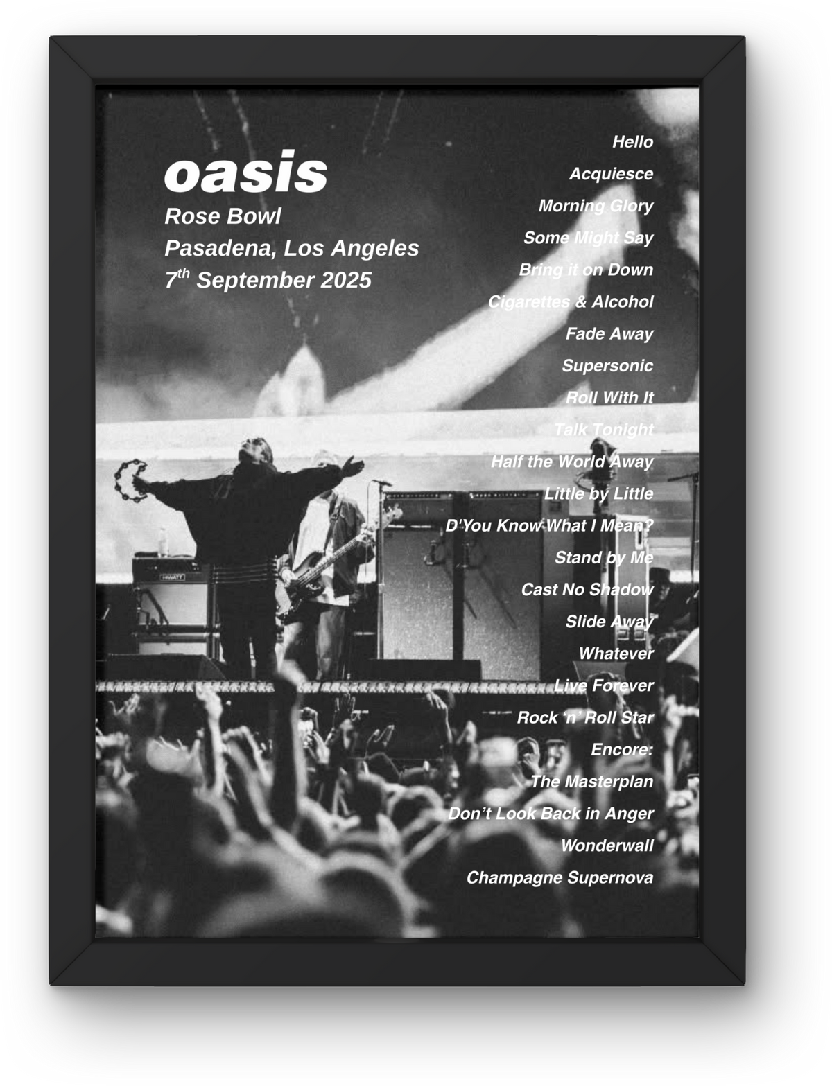 Oasis Los Angeles Setlist Print - Both Dates