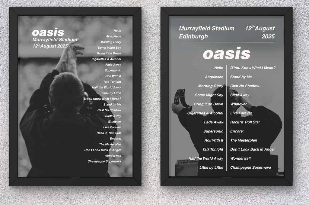 Oasis Edinburgh Setlist Print - All Dates
