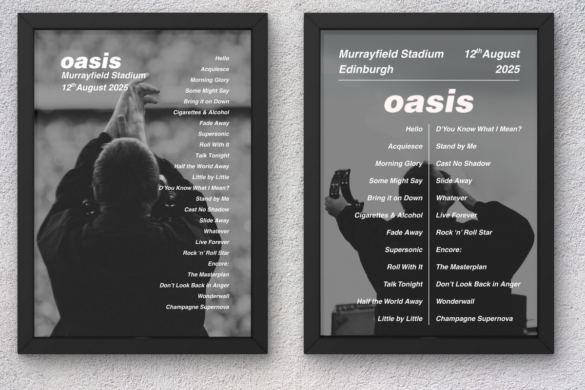 Oasis Edinburgh Setlist Print - All Dates