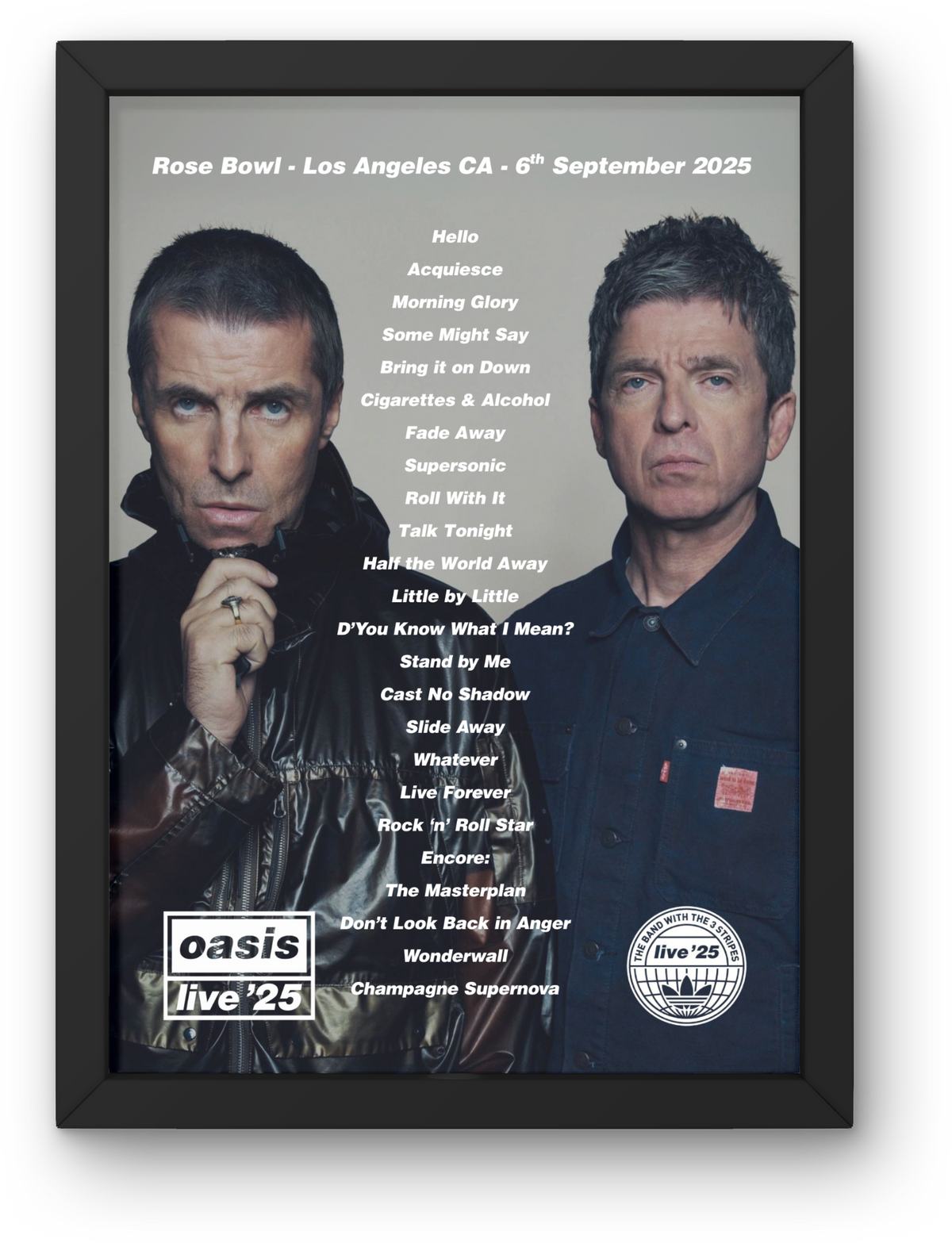 Oasis USA & Canada Setlist Print - All Dates