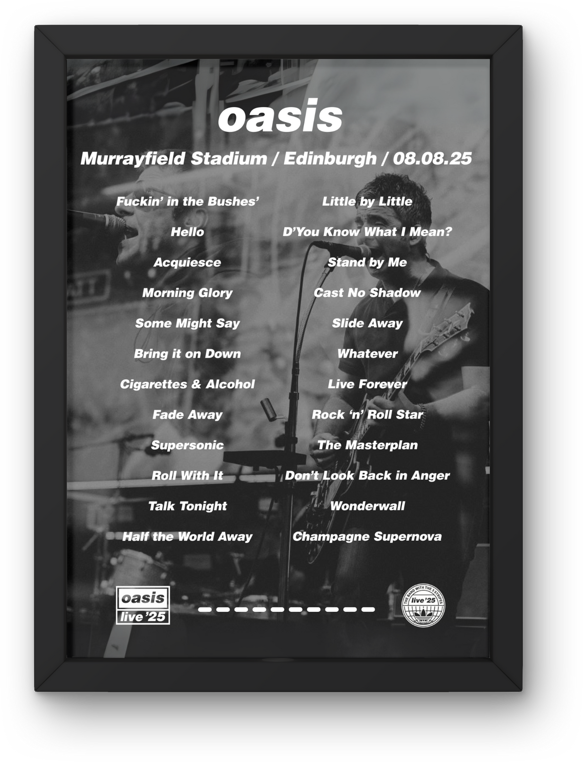 Oasis Edinburgh Setlist Print - All Dates