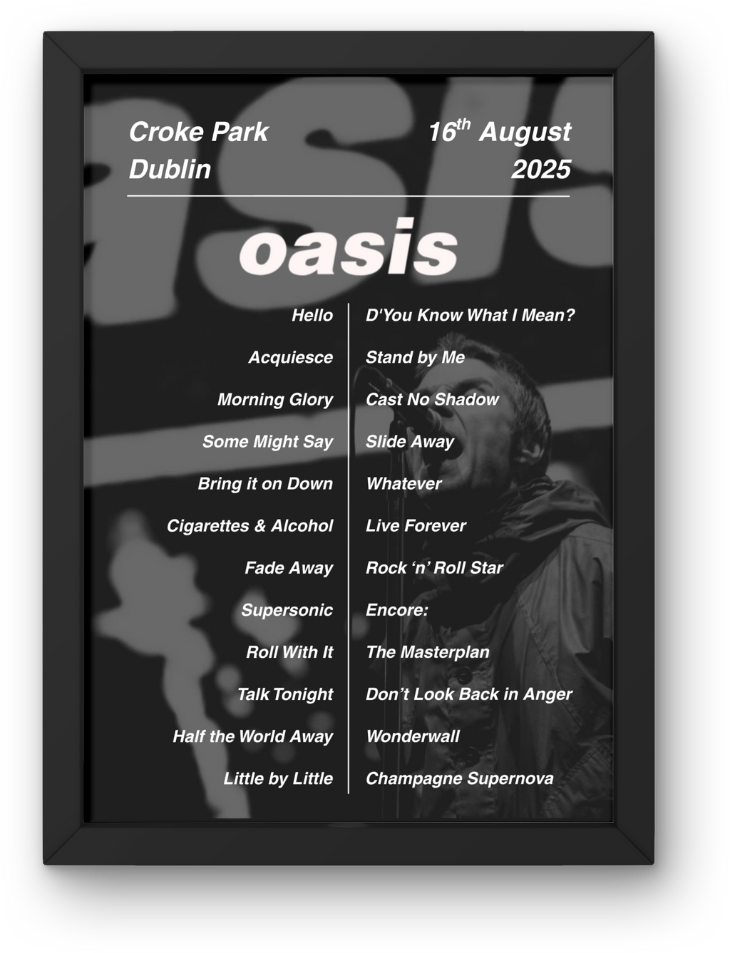 Oasis Dublin Setlist Print - Both Dates