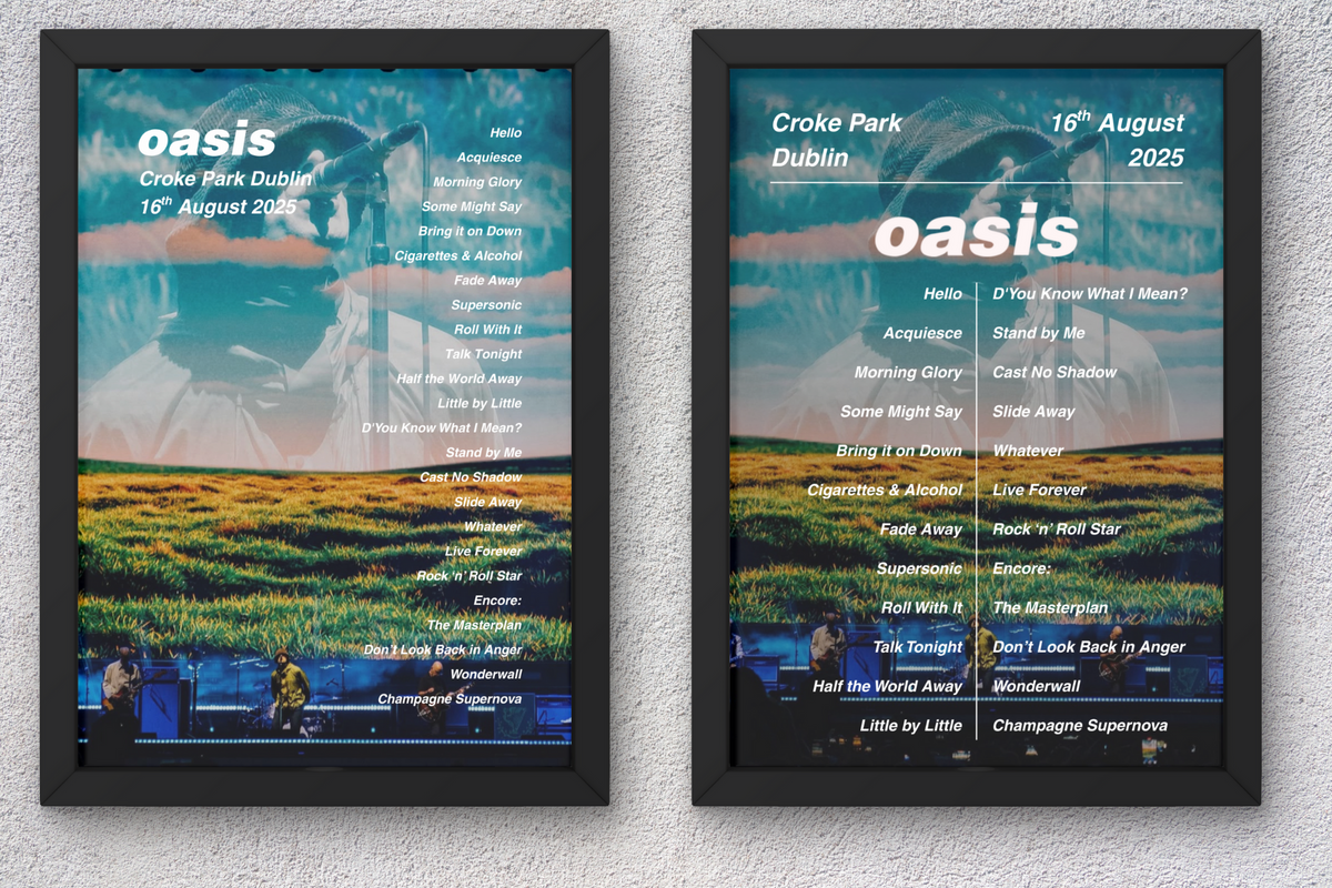Oasis Dublin Setlist Print - Both Dates