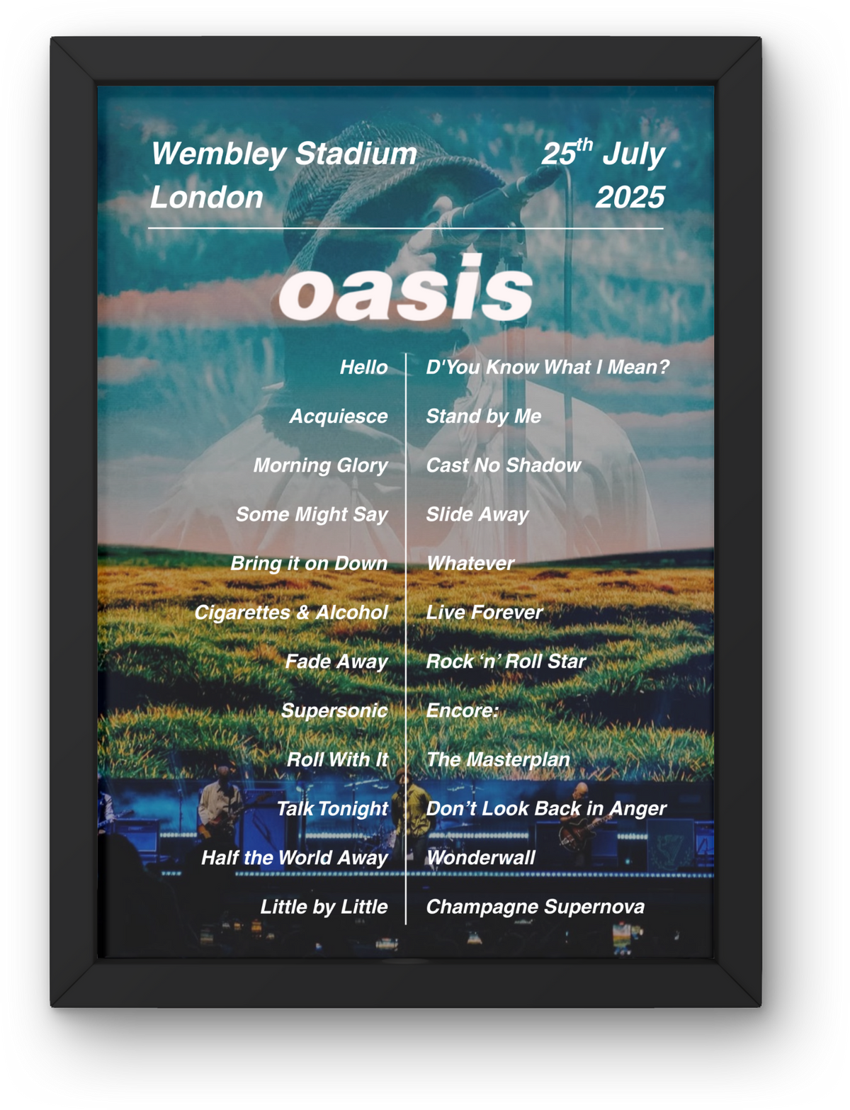 Oasis Edinburgh Setlist Print - All Dates