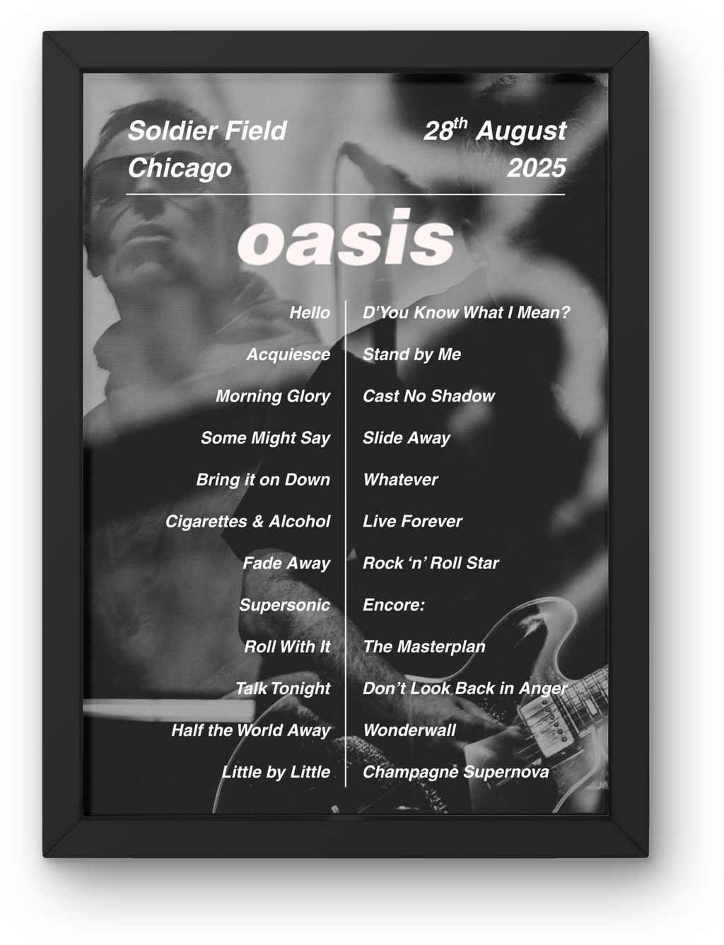 Oasis Chicago Setlist Print
