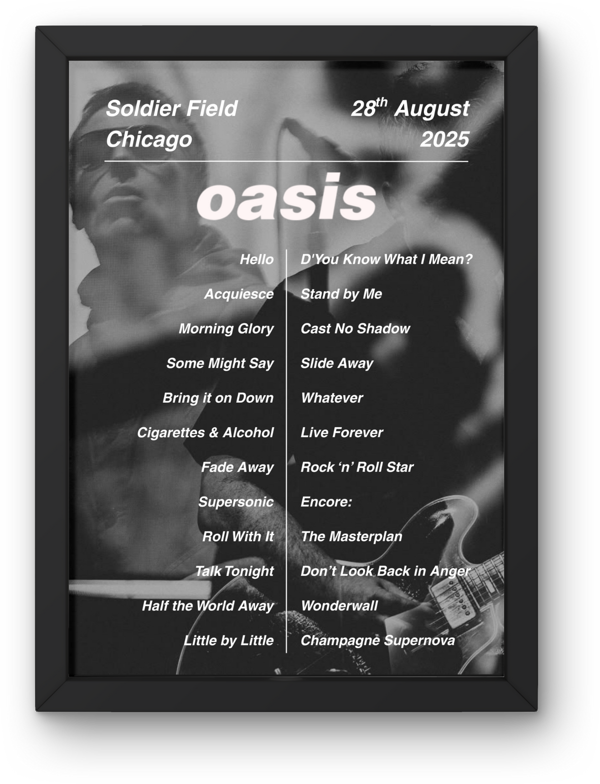 Oasis Chicago Setlist Print