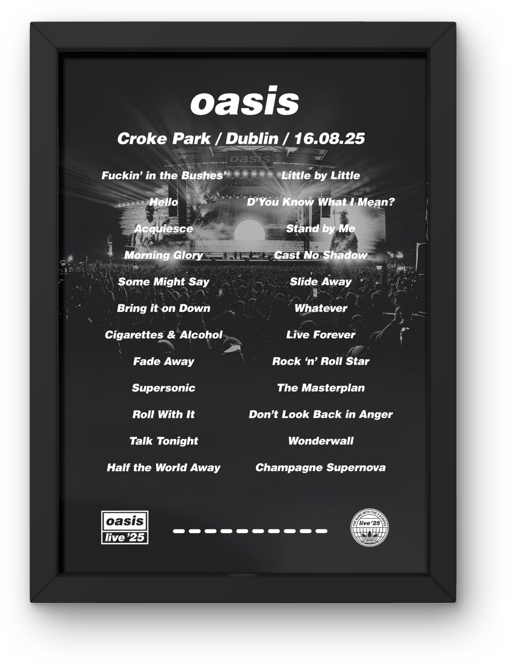 Oasis Dublin Setlist Print - Both Dates