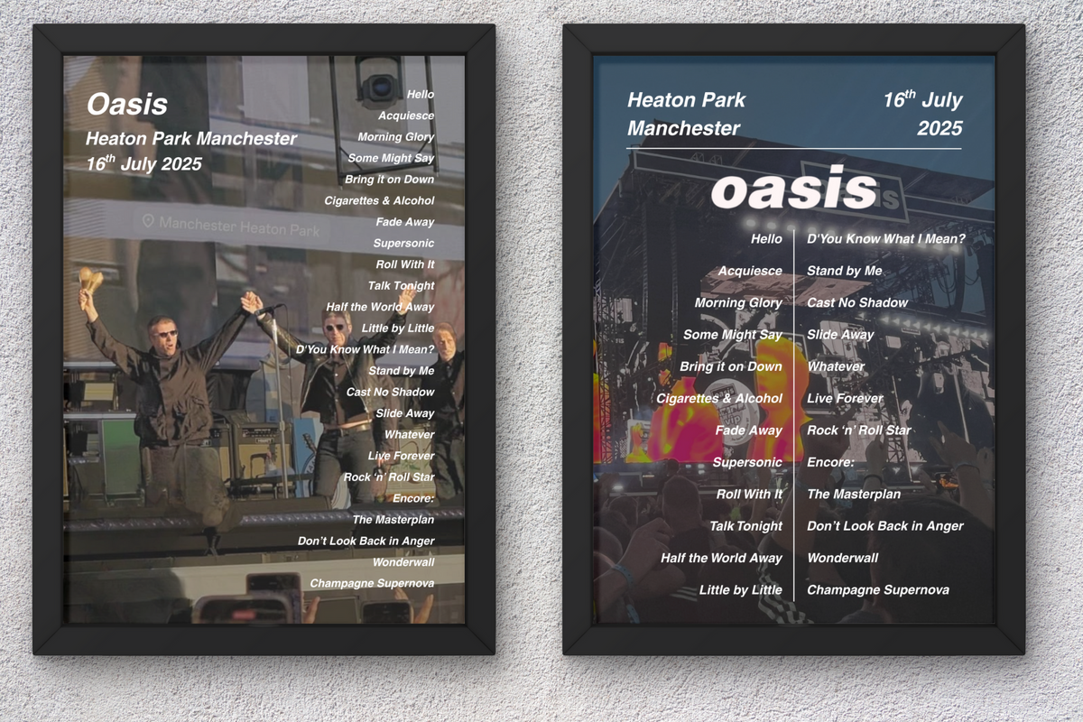 Oasis Manchester Setlist Print - All Dates