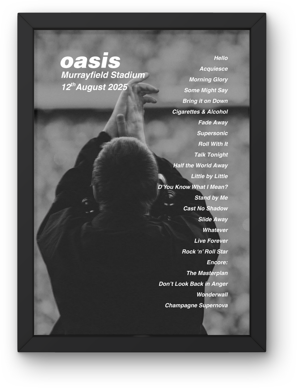 Oasis Edinburgh Setlist Print - All Dates