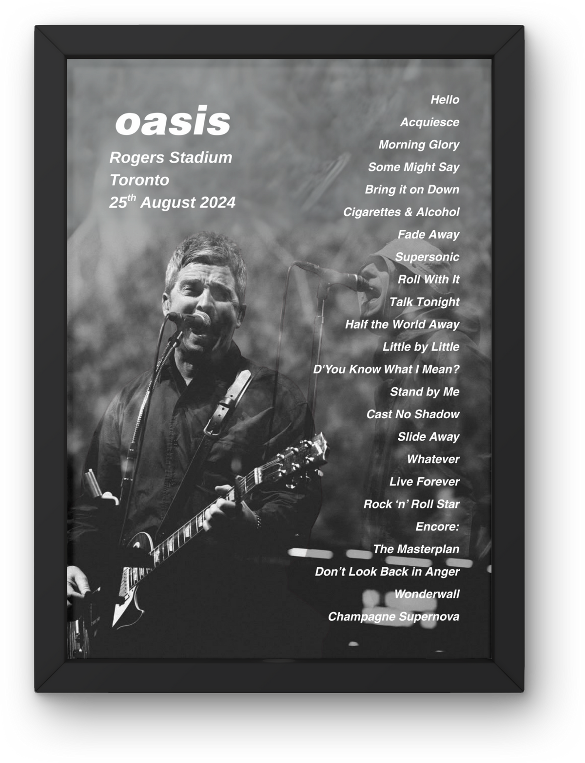Oasis Toronto Setlist Print - Both Dates