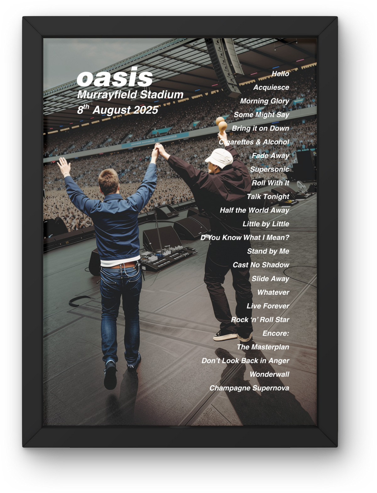 Oasis Edinburgh Setlist Print - All Dates